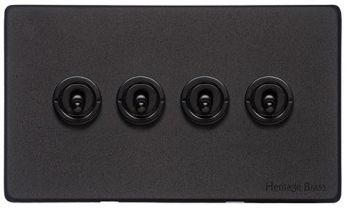 Heritage Brass XBK.1430 Vintage Matt Black 4-Gang 2-Way Dolly Switch Screwless (XBK.2430.BK)