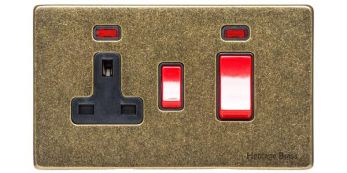 Heritage Rustic Brass 45A Cooker Switch/13A Socket with Neon Vintage Screwless Plate (XRB.162.BK)