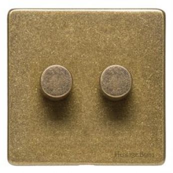 Heritage Rustic Brass 2 Gang 2 Way Dimmer (250 watts) Vintage Screwless Plate (XRB.270.250)