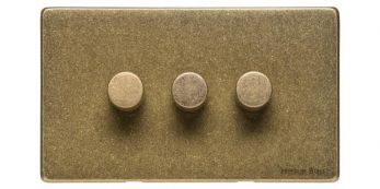 Heritage Rustic Brass 3 Gang 2 Way Dimmer (400 watts) Vintage Screwless Plate (XRB.280.400)