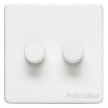 Heritage Matt White 2 Gang 2 Way Dimmer (250 watts) Vintage Screwless Plate (XWH.270.250)