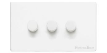Heritage Matt White 3 Gang 2 Way Dimmer (250 watts) Vintage Screwless Plate (XWH.280.250)