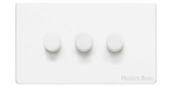Heritage Matt White 3 Gang 2 Way Dimmer (400 watts) Vintage Screwless Plate (XWH.280.400)