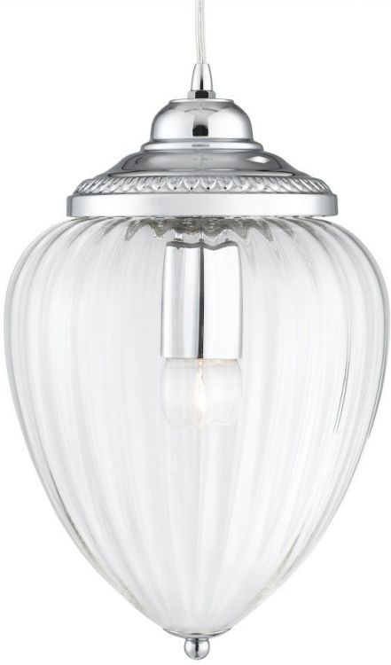 Pineapple 1lt Pendant, Chrome, Clear Ribbed Glass (1091CC)