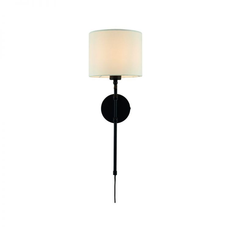 Munich Adjustable Wall Light - Matt Black, Linen Shade - Searchlight - 12081-1BK