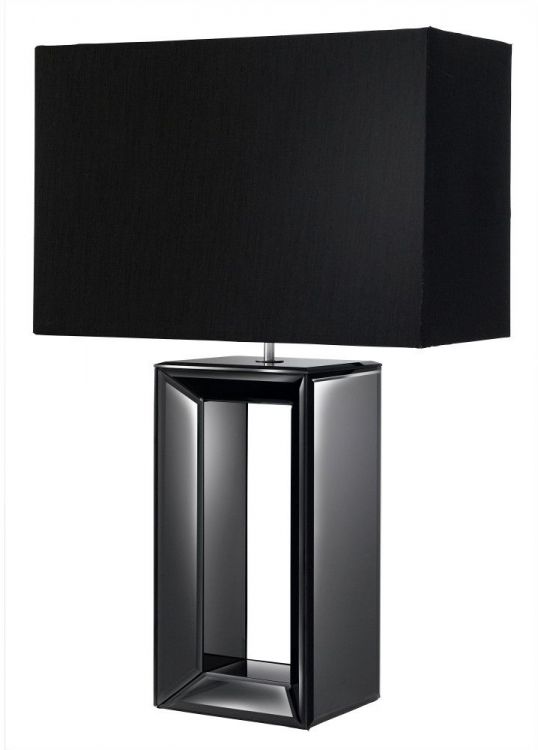 Mirror Table Lamp - Tall Black - Black Faux Silk Shade (1610BK)