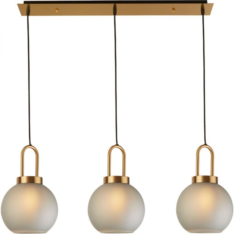 Snowdrop 3 Light Bar Pendant, Brass with Acid Glass