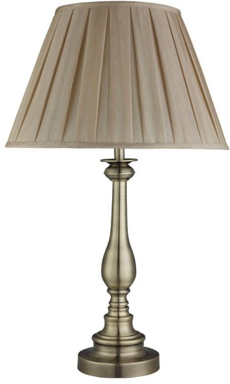 Flemish Table Lamp, Spindle Base, Antique Brass, Mink Pleated Shade (4023AB)