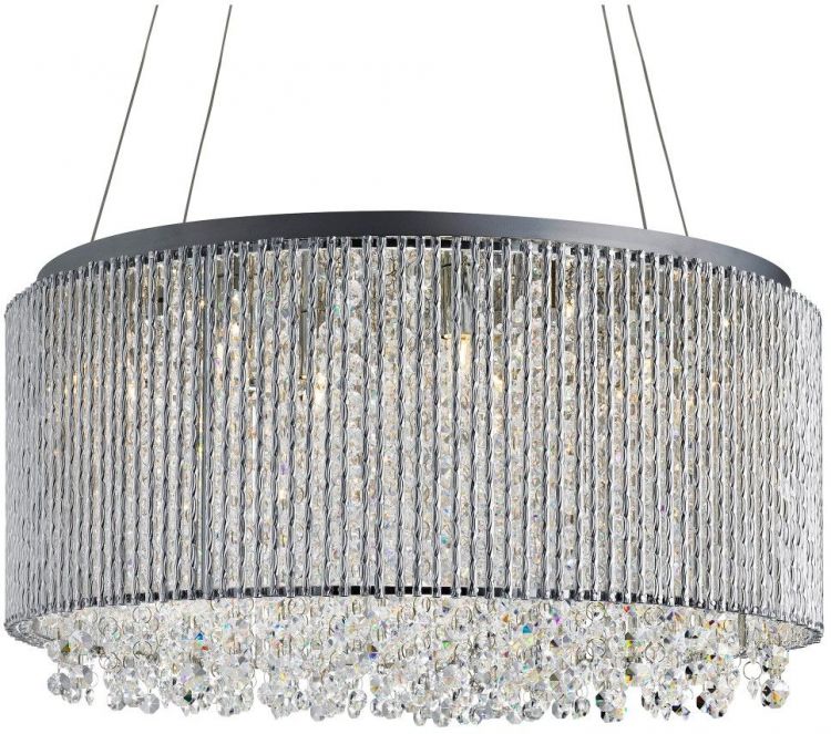 Beatric 8lt Drum Pendant, Chrome, Clear Crystal Button Drops, Aluminium Outer Trim (4048-8CC)