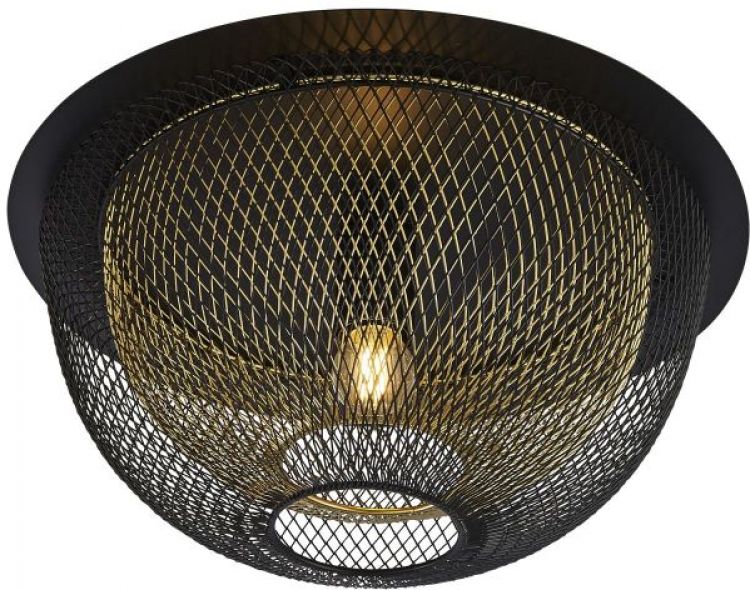 Diamond Net Matt Black and Gold Flush Ceiling Light 1 Lamp by Starbright (6840BGO)
