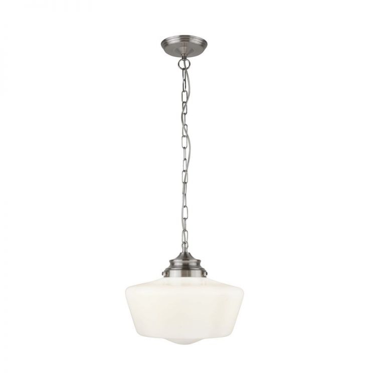 Searchlight 8071-1SS School House Satin Silver & White Pendant with Opal Glass