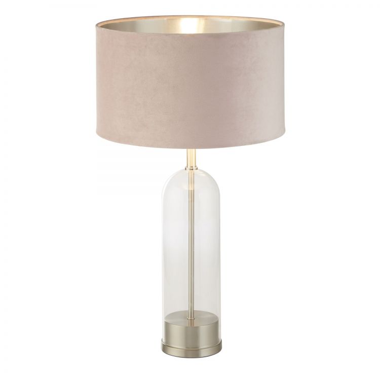Oxford Table Lamp - Glass, Satin Nickel & Pink Velvet Shade - Searchlight - 81713PI