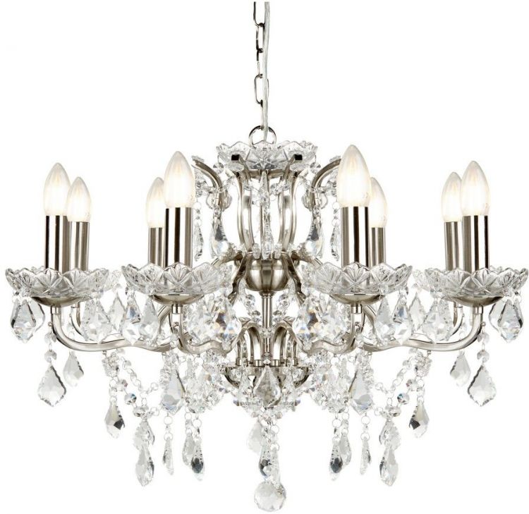 Paris 8lt Chandelier, Clear Crystal Drops & Trim, Satin Silver (8738-8SS)