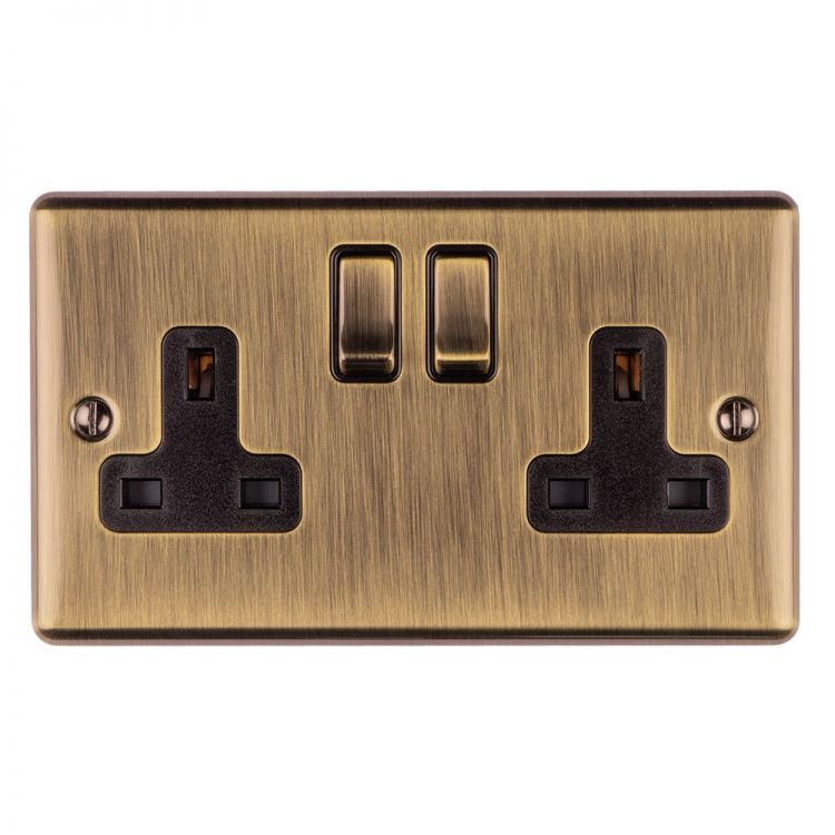 Eurolite 2 Gang 13Amp DP Switched Socket Antique Enhance Range Black Trim - EN2SOABB