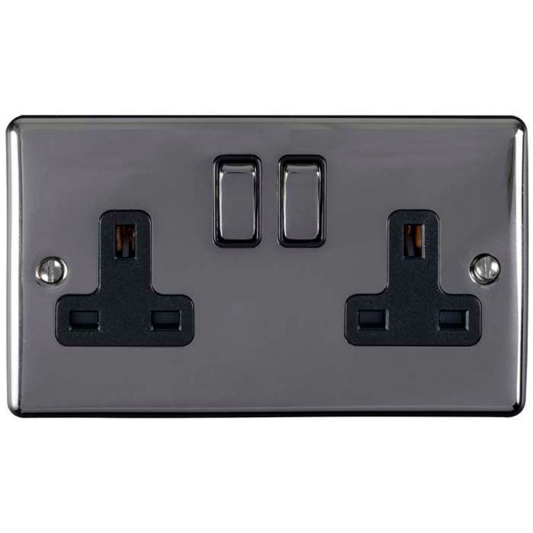 Eurolite 2 Gang 13Amp DP Switched Socket Black Nickel Enhance Range Black Trim - EN2SOBNB