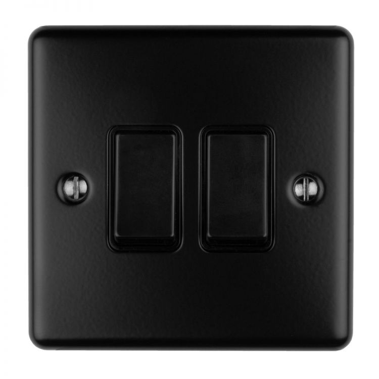 Eurolite 2 Gang 10Amp 2Way Switch Matt Black Enhance Range Black Trim - EN2SWMBB
