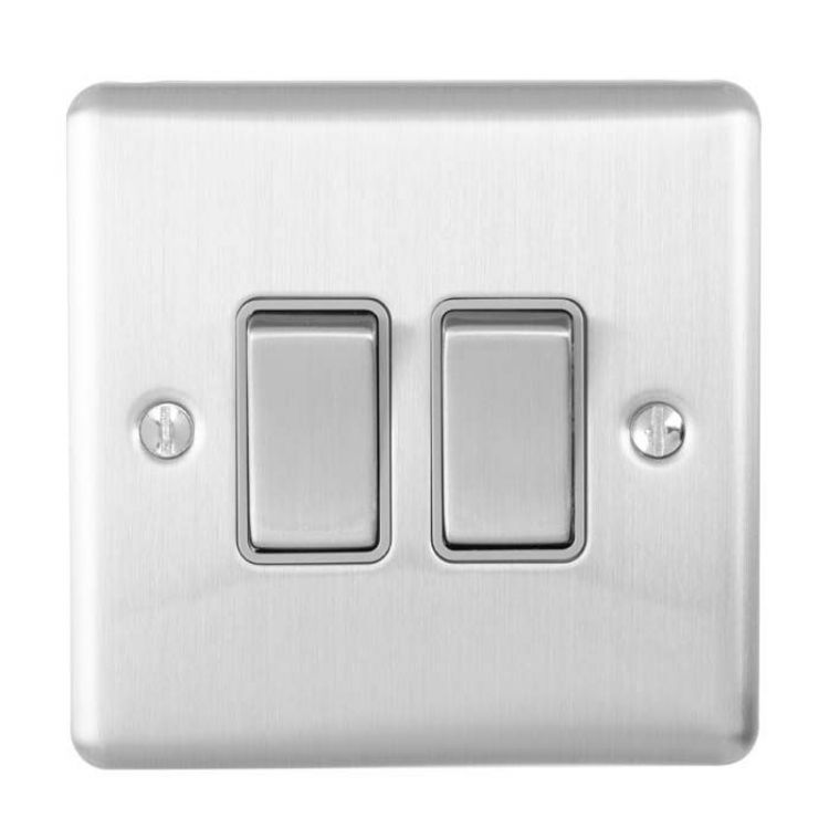 Eurolite 2 Gang 10Amp 2Way Switch Satin Enhance Range Grey Trim - EN2SWSSG