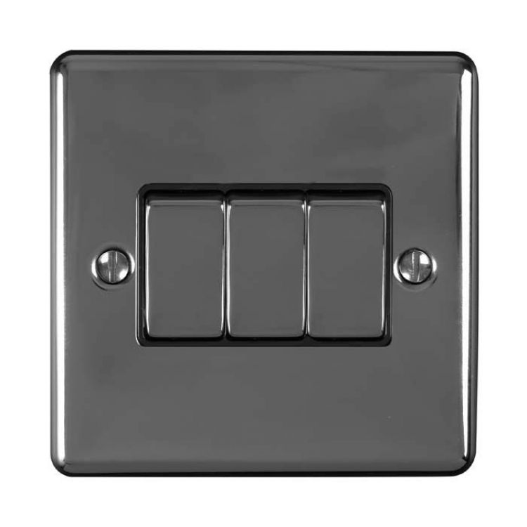 Eurolite 3 Gang 10Amp 2Way Switch Black Nickel Enhance Range Black Trim - EN3SWBNB