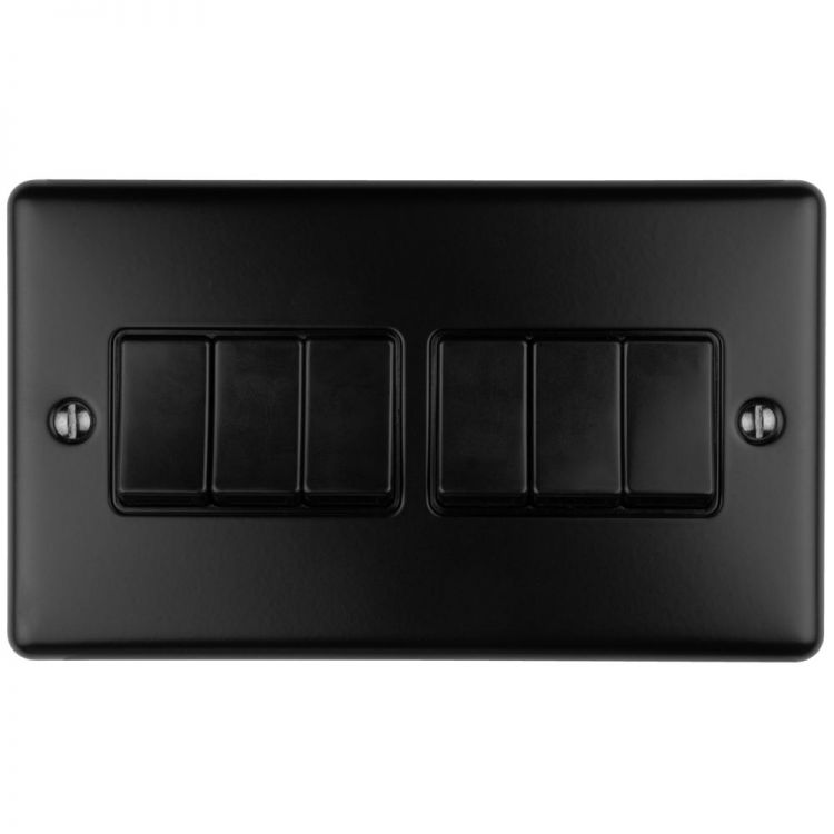 Eurolite 6 Gang 10Amp 2Way Switch Matt Black Enhance Range Black Trim - EN6SWMBB