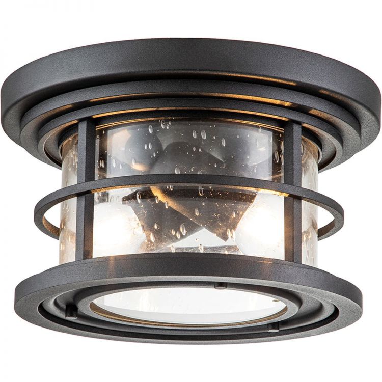 Lighthouse Textured Black Flush Ceiling Light 2 Lamps by Feiss (FE-LIGHTHOUSE-F-BLK)