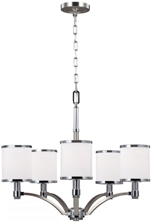 Prospect Park Satin Nickel/Chrome Chandelier 5 Lamps by Feiss (FE-PROSPECT-PARK5)