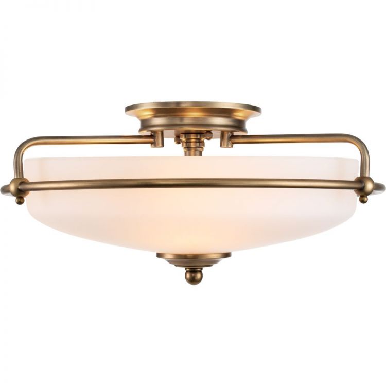 Griffin Weathered Brass Flush Ceiling Light 3 Lamps by Quoizel (QZ-GRIFFIN-F-WS)