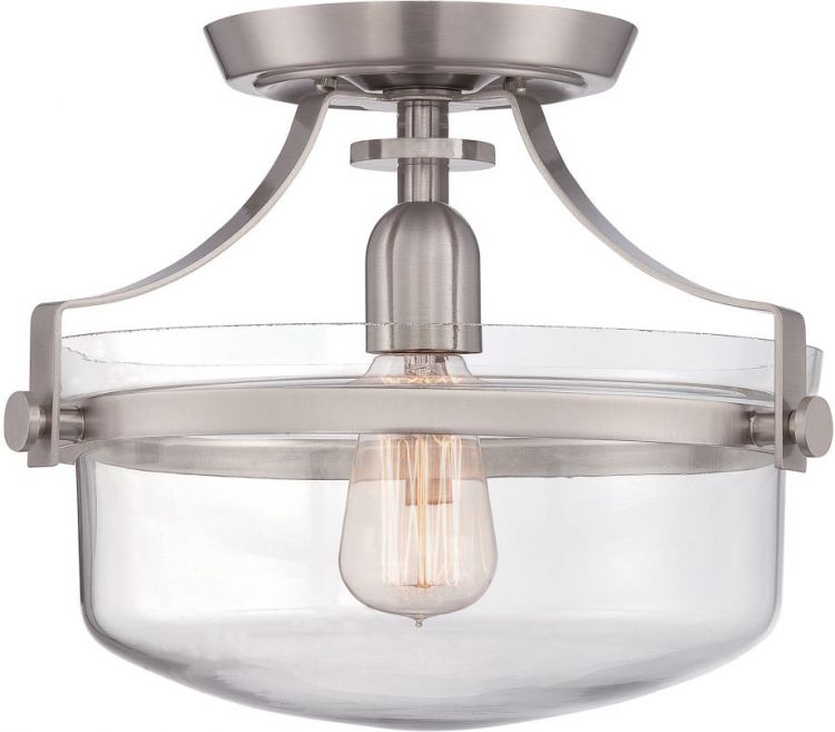 Penn Station Brushed Nickel Semi-Flush Ceiling Light 1 Lamp by Quoizel (QZ-PENN-STATION-F-BN)