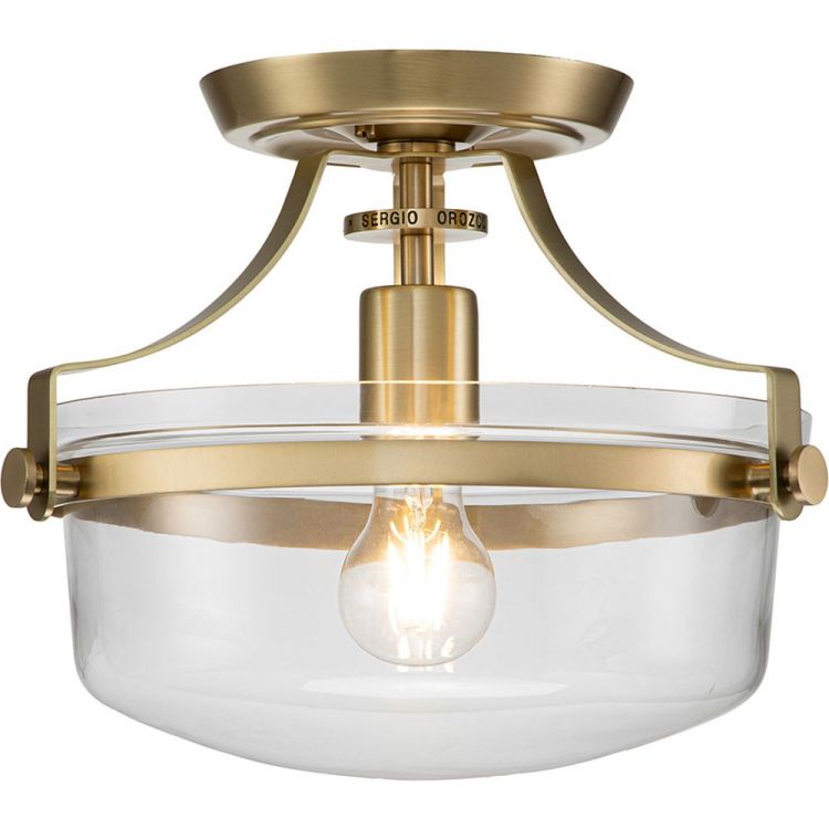 Penn Station Brushed Brass Semi-Flush Ceiling Light 1 Lamp by Quoizel (QZ-PENN-STATION-F-BB)