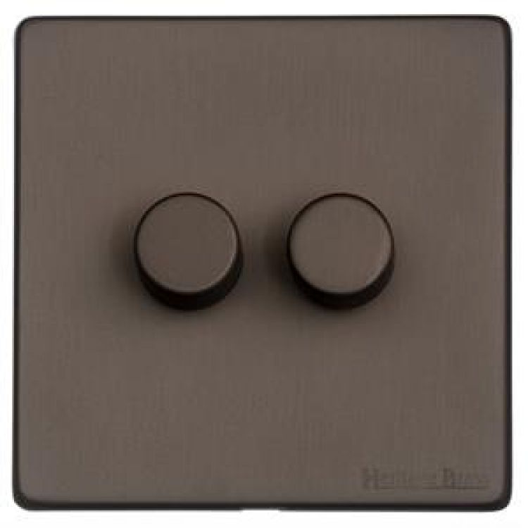 Vintage Matt Bronze 2-Gang 2-Way Dimmer Switch Screwless (X09.270.250)