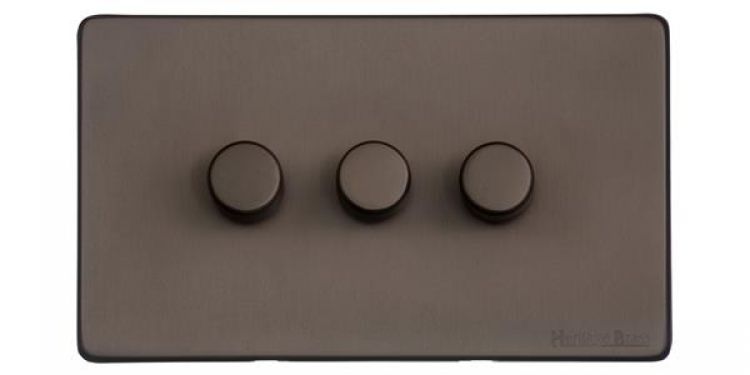 Vintage Matt Bronze 3-Gang 2-Way Dimmer Switch Screwless (X09.280.400)