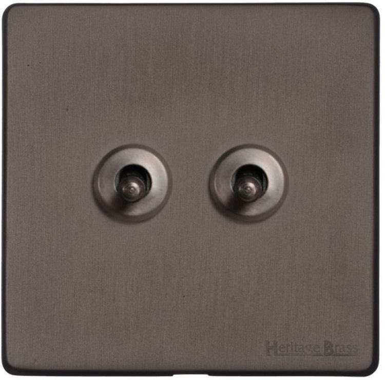 Vintage Matt Bronze 2-Gang 2-Way Dolly Switch Screwless (X09.3410)