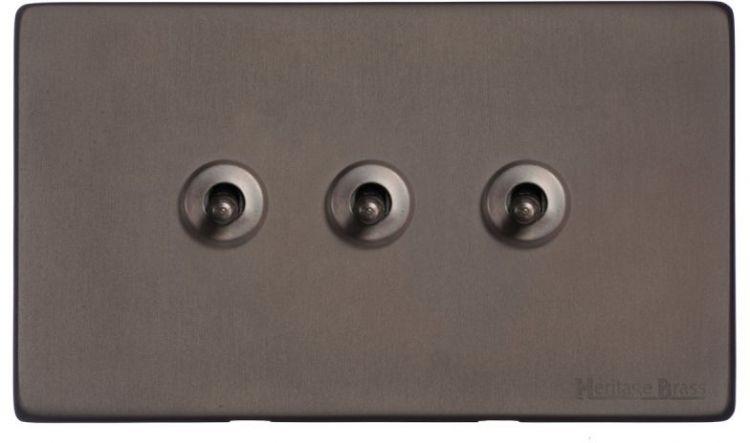 Vintage Matt Bronze 3-Gang 2-Way Dolly Switch Screwless (X09.3420)