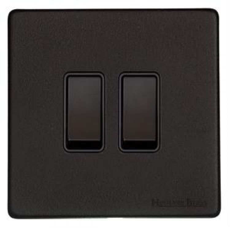 Heritage Brass Vintage Matt Black 2-Gang 2-Way Switch Screwless (XBK.110.BK)