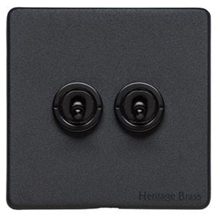 Heritage Brass XBK.1410 Vintage Matt Black 2-Gang 2-Way Dolly Switch Screwless (XBK.2410.BK)
