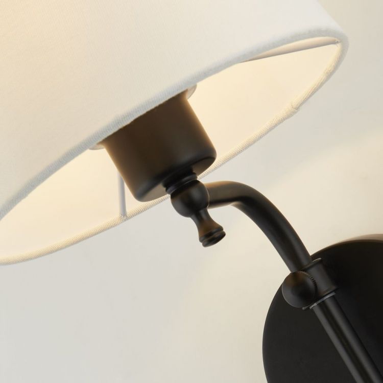 Munich Adjustable Wall Light - Matt Black, Linen Shade - Searchlight - 12081-1BK