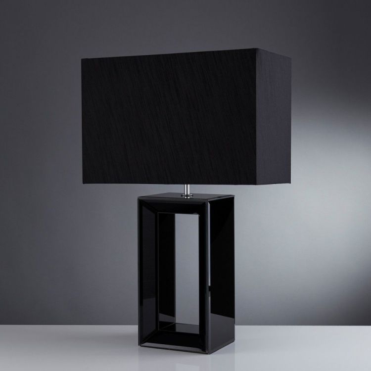 Mirror Table Lamp - Tall Black - Black Faux Silk Shade (1610BK)