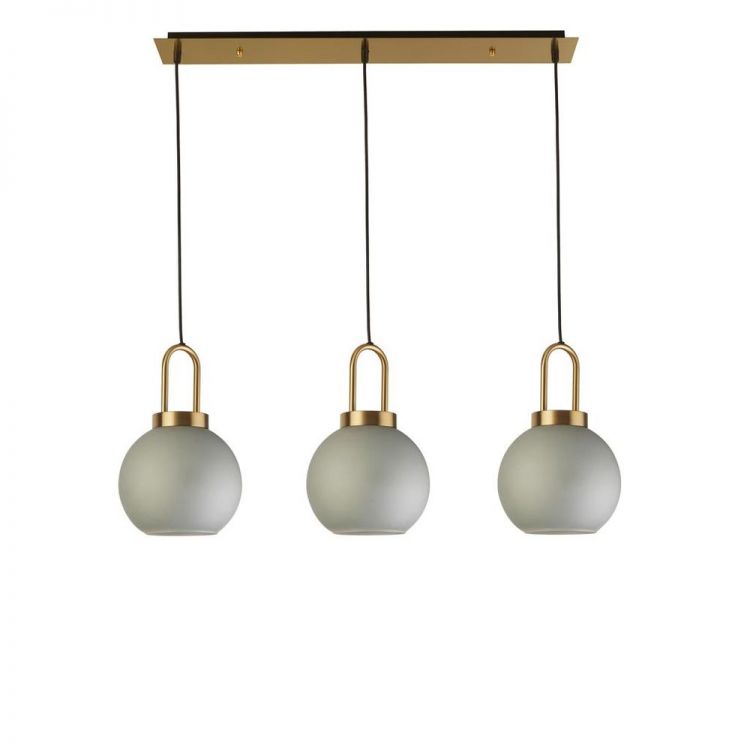 Snowdrop 3 Light Bar Pendant, Brass with Acid Glass