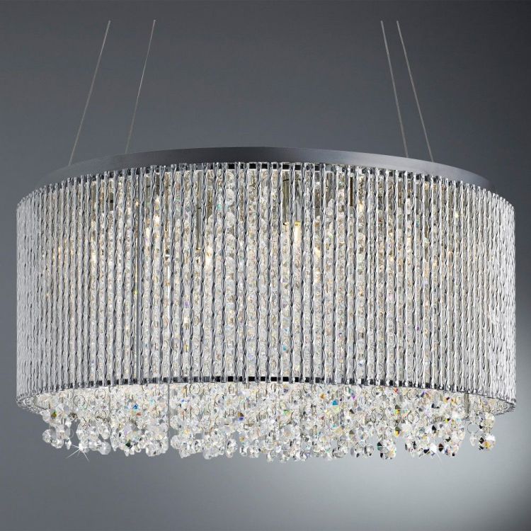 Beatric 8lt Drum Pendant, Chrome, Clear Crystal Button Drops, Aluminium Outer Trim (4048-8CC)