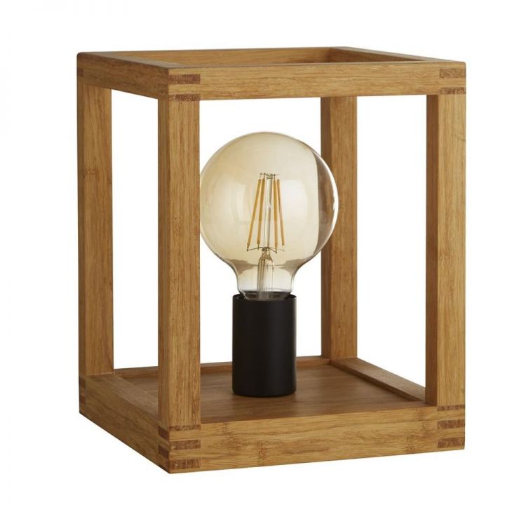 Square Woven Bamboo Wood Single Table Lamp