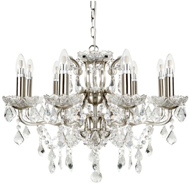 Paris 8lt Chandelier, Clear Crystal Drops & Trim, Satin Silver (8738-8SS)