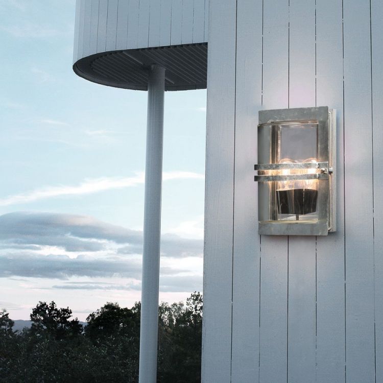Light Basel Basel Galvanised/Clear Glass Wall Light 1 Lamp by Norlys (BASEL-E27-GAL ...