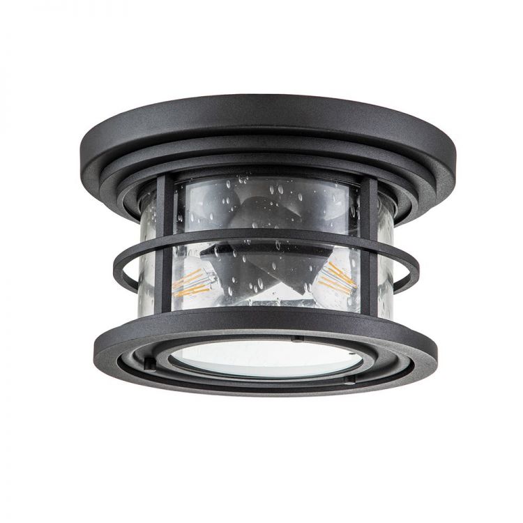 Lighthouse Textured Black Flush Ceiling Light 2 Lamps by Feiss (FE-LIGHTHOUSE-F-BLK)