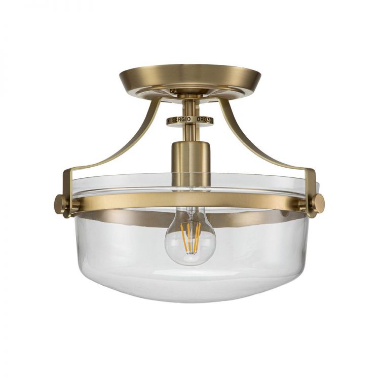 Penn Station Brushed Brass Semi-Flush Ceiling Light 1 Lamp by Quoizel (QZ-PENN-STATION-F-BB)